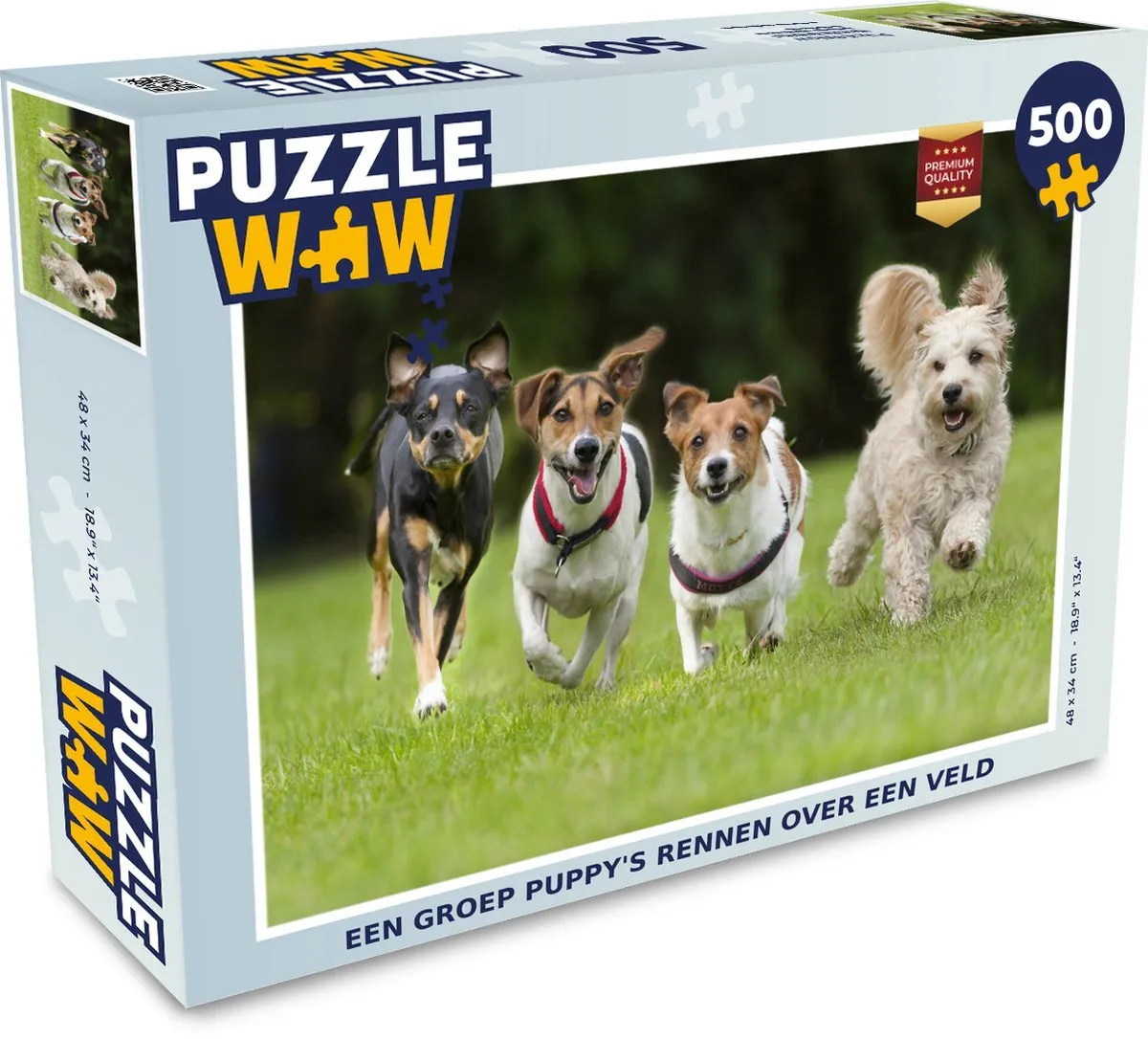 PuzzleWow – Een groep puppy’s rennen over een veld – 500 stukjes - Afbeelding 2