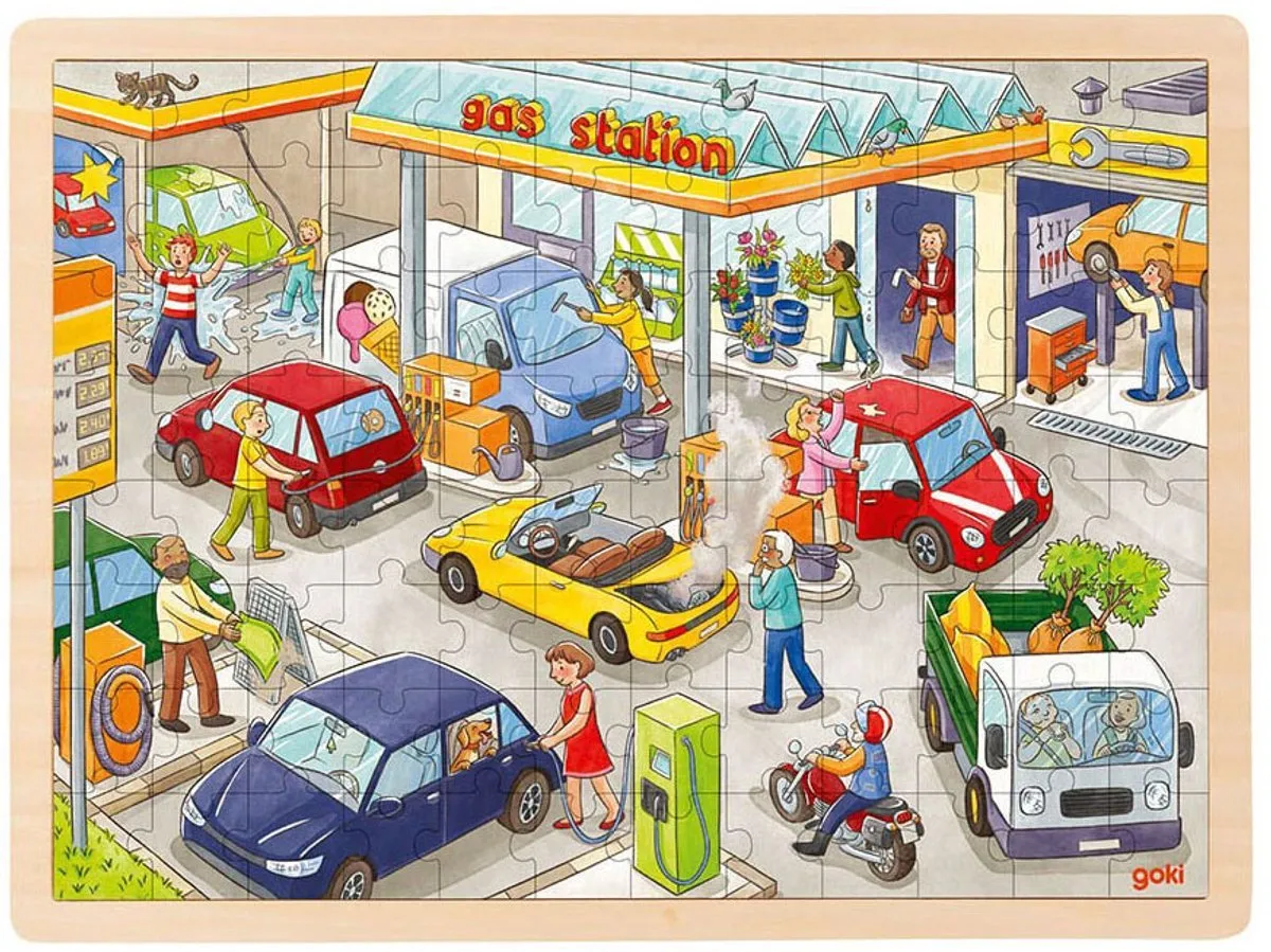 Goki puzzel – Houten Legpuzzel Benzinestation – 96 stukjes - Afbeelding 2