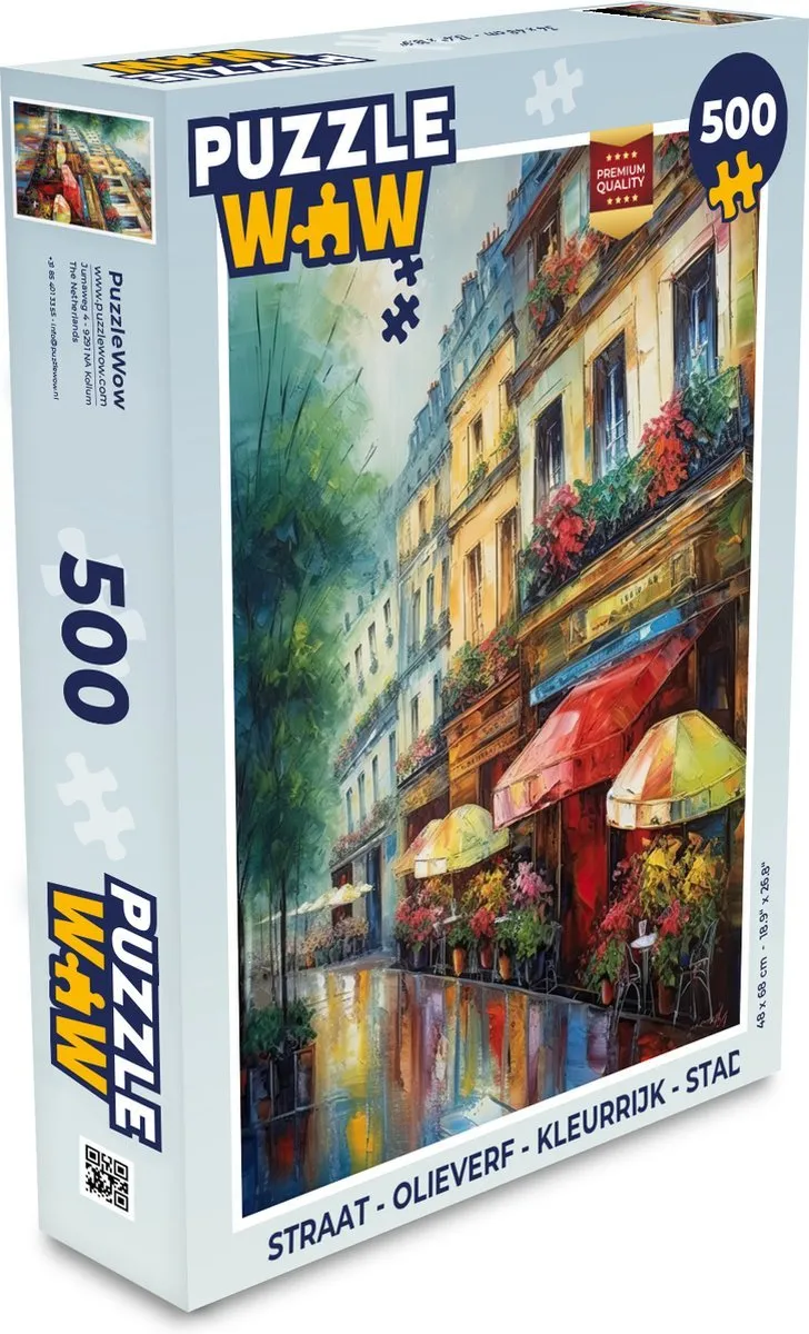 PuzzleWow – Kleurrijk Straatbeeld Olieverf – 500 stukjes
