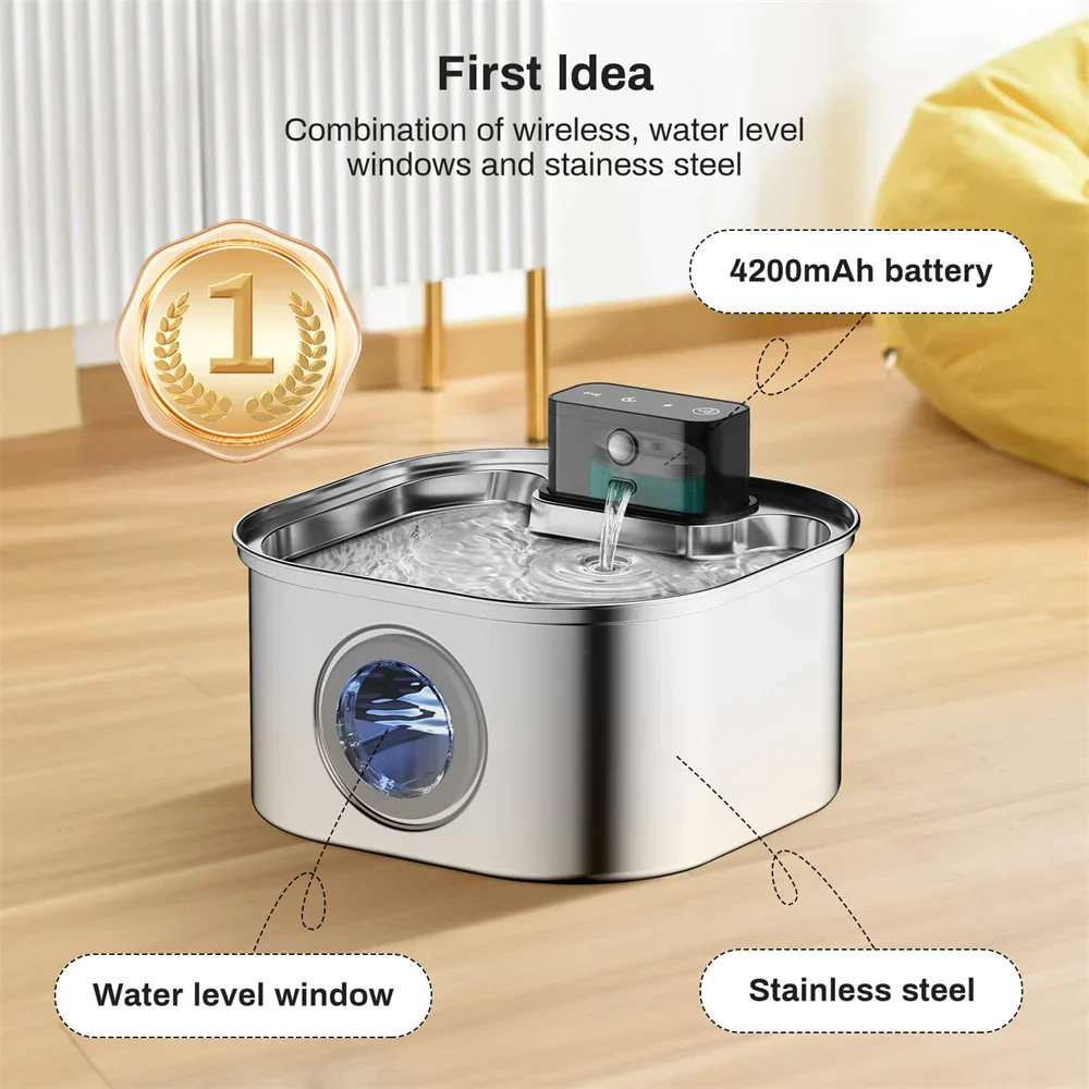 Waterfontein kat - RVS design met 4200mAh batterij voor constante hydratatie - Afbeelding 2