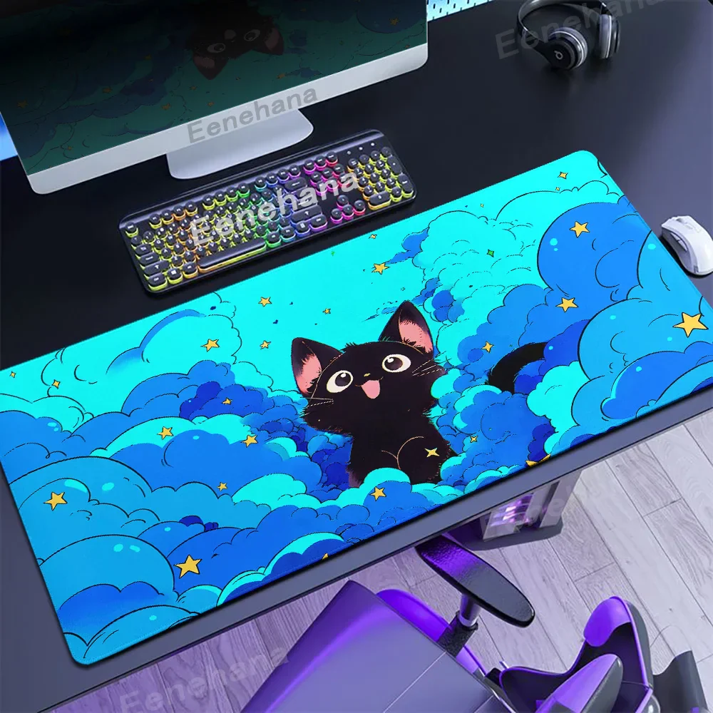 Muismat XXL - Schattige Kat in Wolken met Sterren voor Ultieme Gaming Ervaring - Afbeelding 4