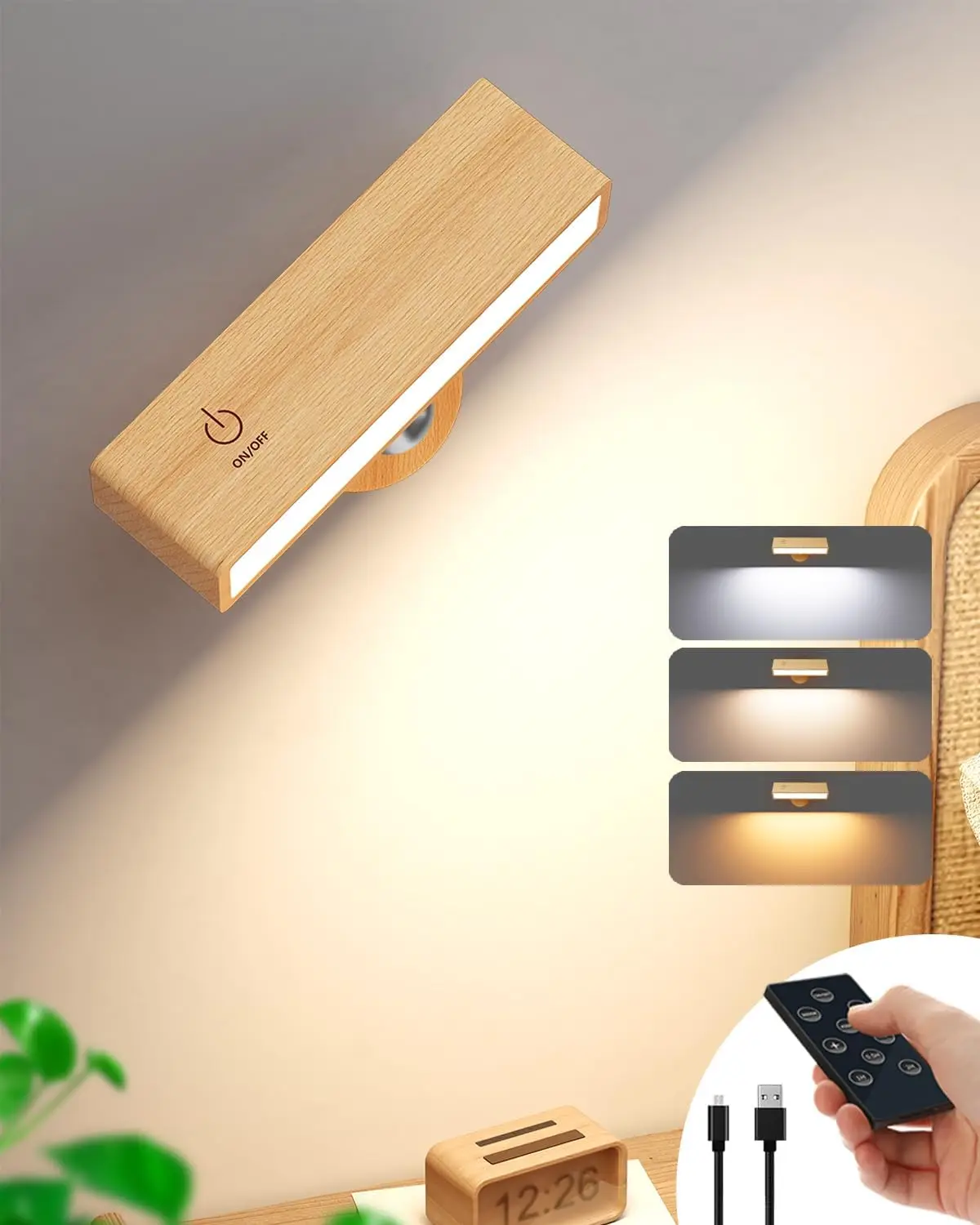 Wandlamp op batterijen met houten afwerking voor sfeervolle verlichting