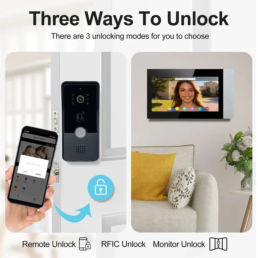 Deurbel met video - 7 inch scherm met Tuya WiFi voor ultieme veiligheid - Afbeelding 3