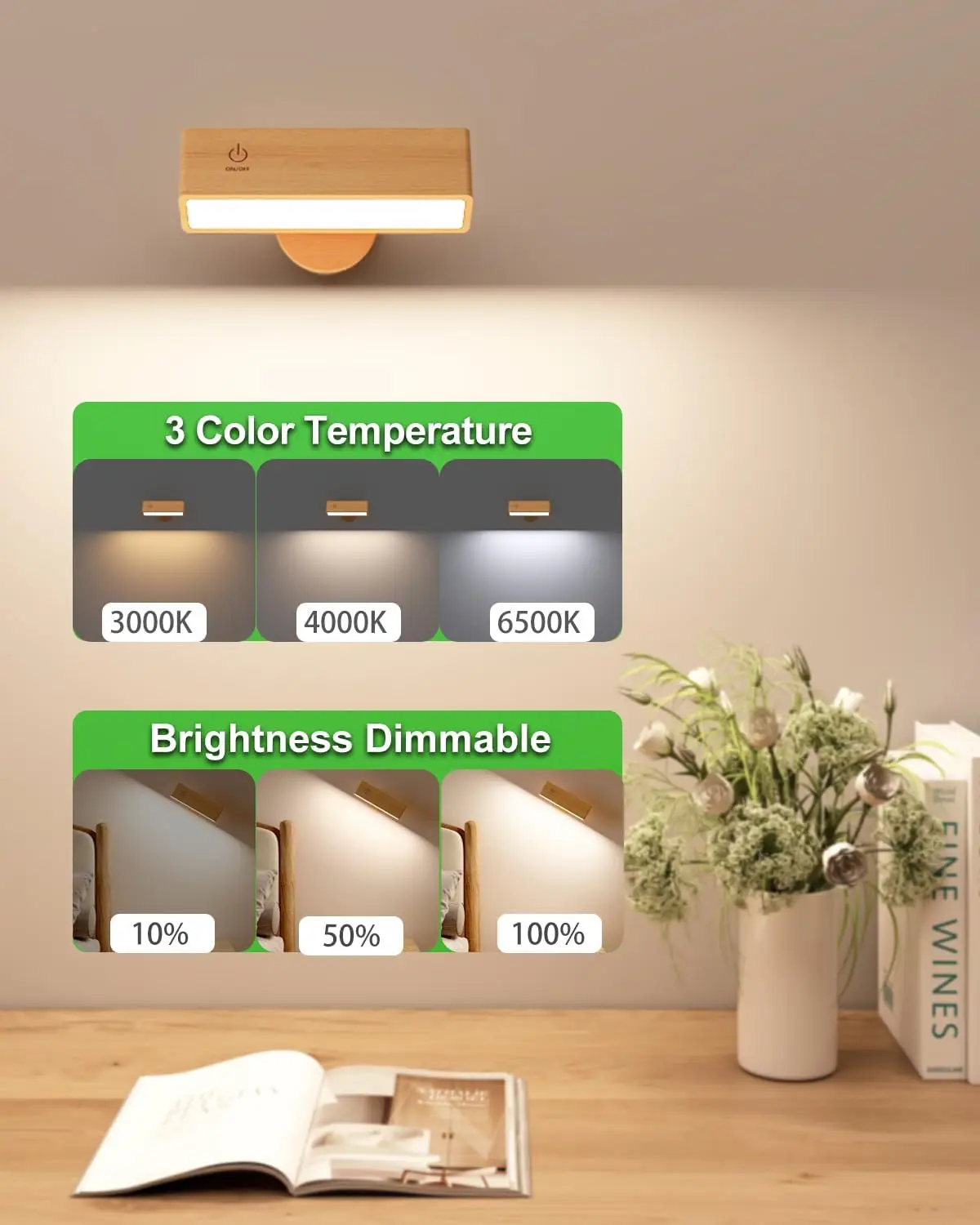 Wandlamp op batterijen met houten afwerking voor sfeervolle verlichting - Afbeelding 6